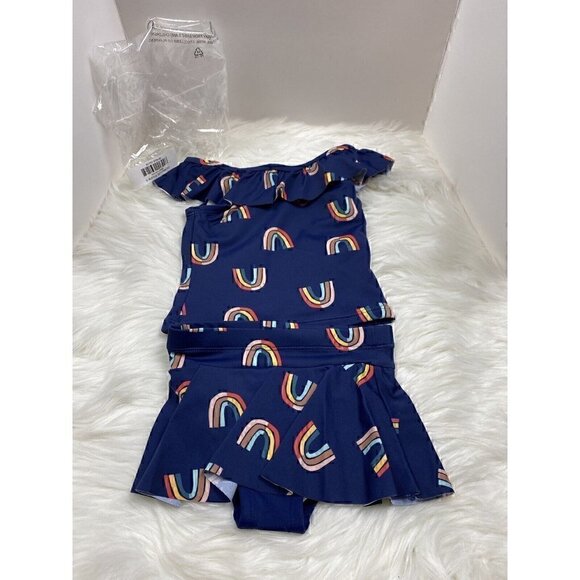 Hanna Andersson Size 2T 85 Ruffle Tankini Bathing Suit Swim Set Rainbows - Picture 1 of 12